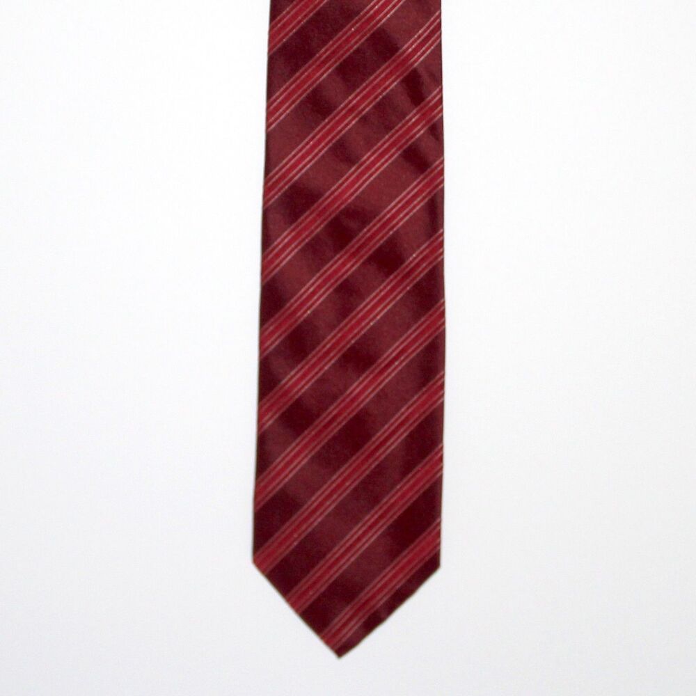 Hugo Boss Necktie Red Gold stripes 100% silk Italy